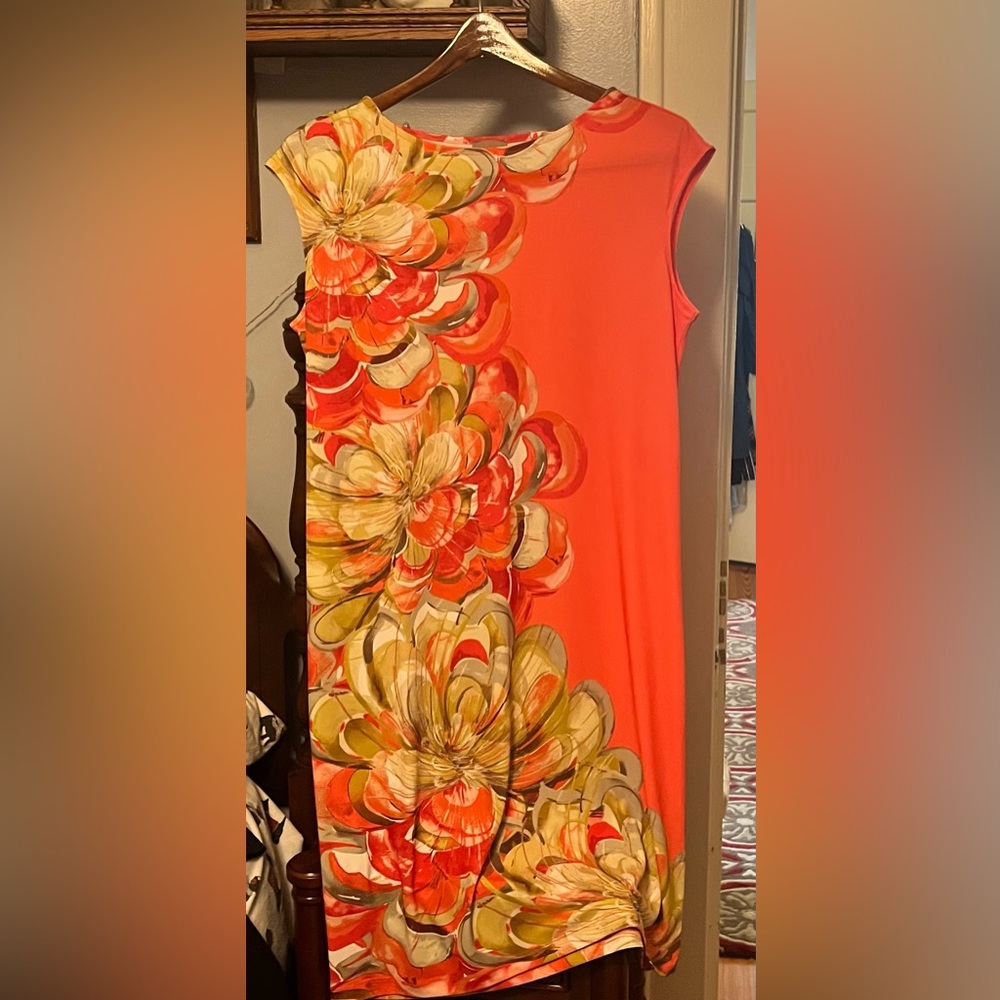 Sheath style CHICO’s dress. Great shade of melon capped sleeves.